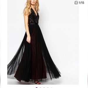 Needle & Thread Size 6 tulle gown embellished Beaded sequins Maxi dress Formal